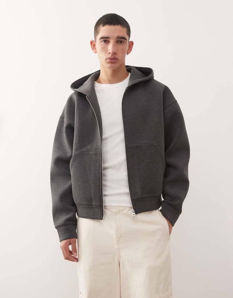 Weekday - Simon - Kapuzenjacke aus neoprenartigem Stoff in meliertem Dunkelgrau von Weekday