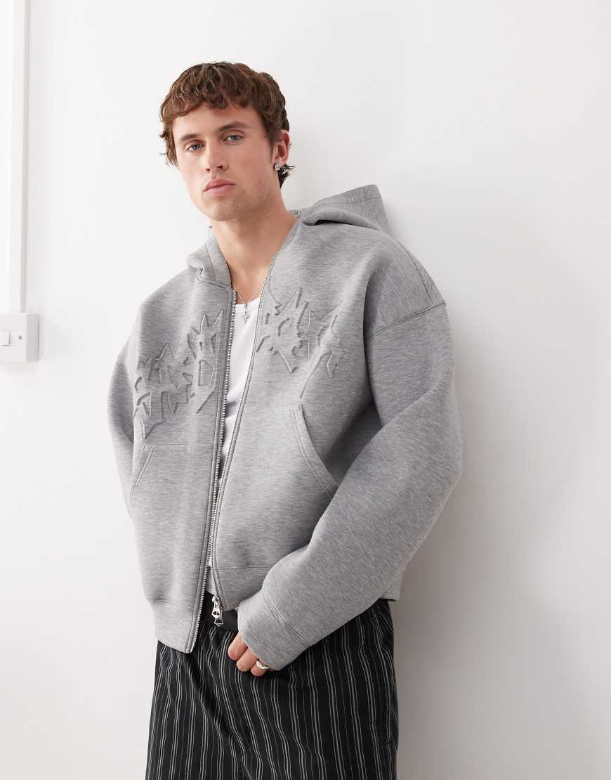 Weekday - Simon - Scuba-Kapuzenjacke in meliertem Grau mit Motiv-Stickerei Weekday - Simon - Scuba-Kapuzenjacke in meliertem Grau mit Motiv-Stickerei von Weekday