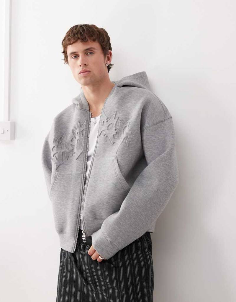 Weekday - Simon - Scuba-Kapuzenjacke in meliertem Grau mit Motiv-Stickerei von Weekday