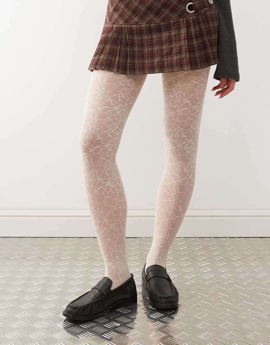 Weekday - Spitzenstrumpfhose in Wollweiß von Weekday