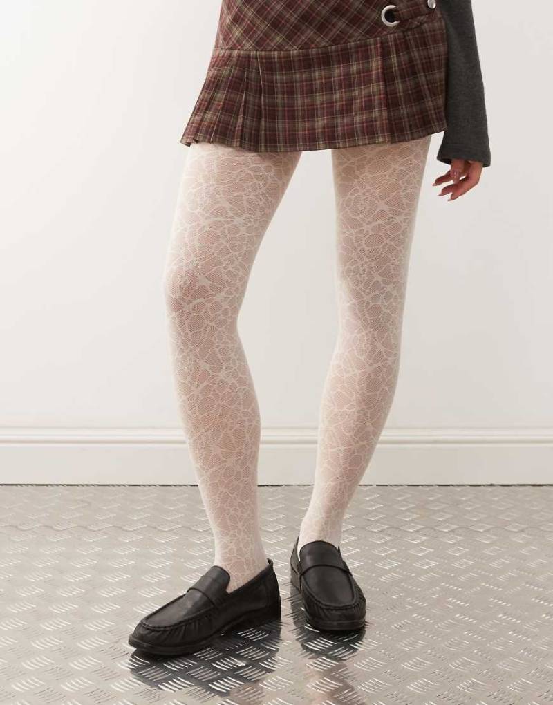 Weekday - Spitzenstrumpfhose in Wollweiß von Weekday