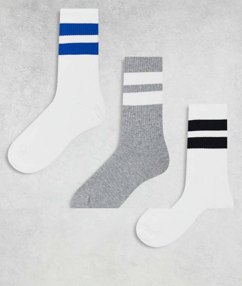 Weekday - Sportsocken im 3er-Pack in Weiß und Grau meliert mit Streifen von Weekday