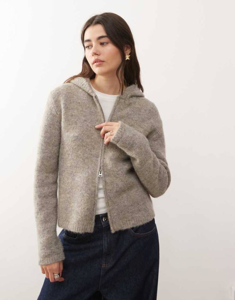 Weekday - Strickjacke in meliertem Beige mit Kapuze und durchgehendem Reißverschluss-Blonde von Weekday