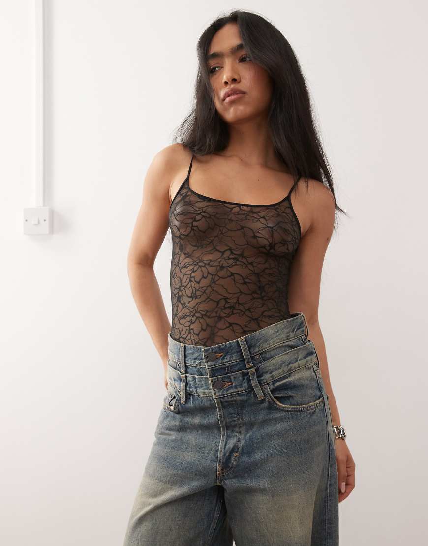 Weekday - Tanga-Body aus Spitze in Schwarz von Weekday