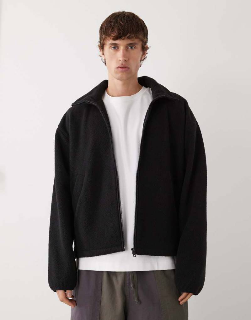 Weekday - Teddyfell-Sweatshirt in Schwarz mit kurzem Reißverschluss von Weekday
