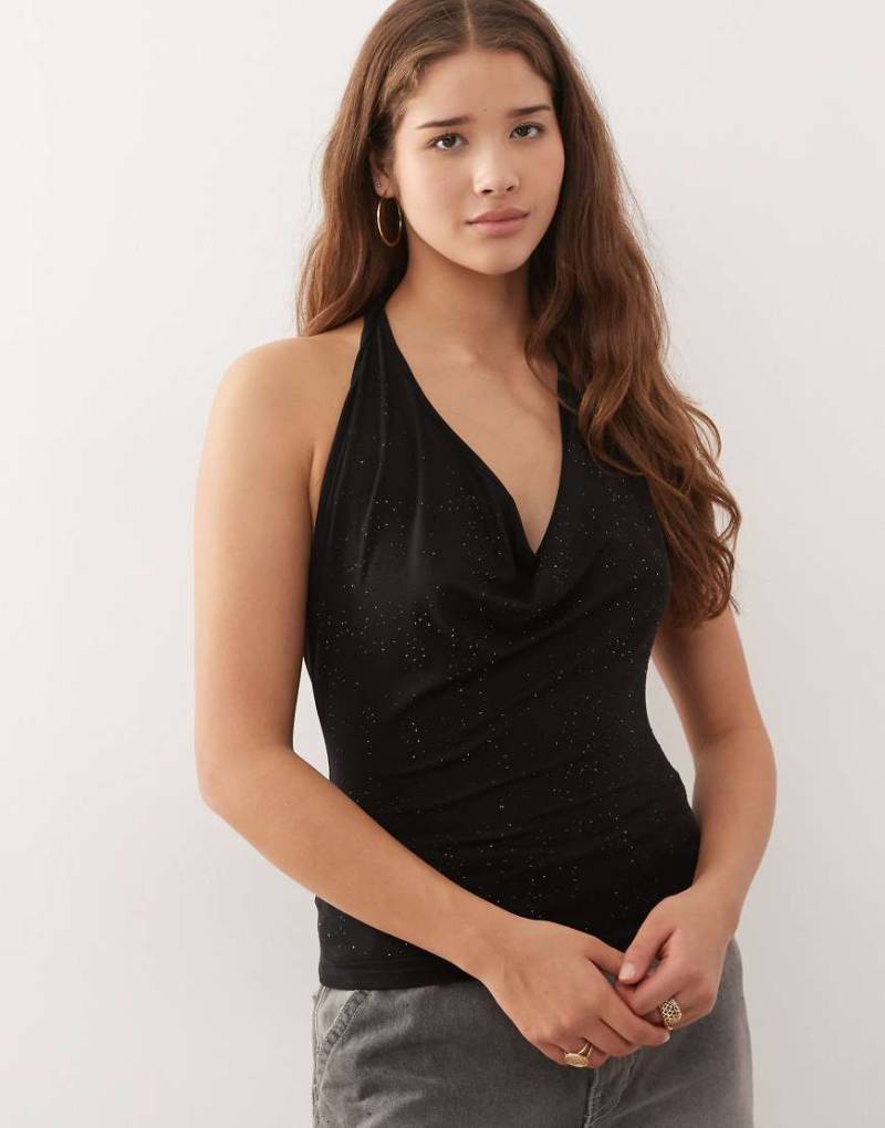 Weekday - Tief ausgeschnittenes Neckholder-Oberteil in Schwarz mit Strassbesatz von Weekday