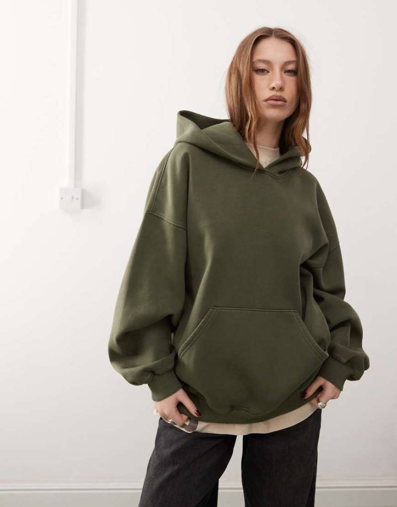 Weekday - Tony - Schwerer Oversize-Kapuzenpullover aus Jersey in Khaki-Grün von Weekday