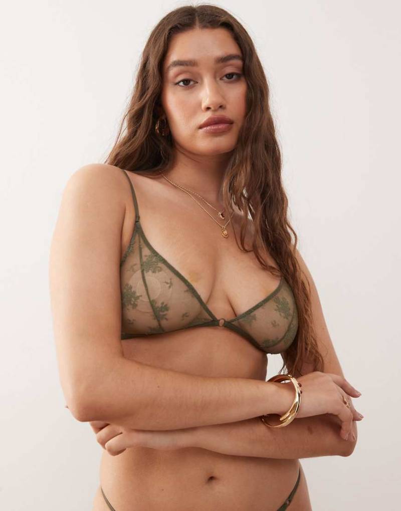 Weekday - Triangel-BH aus Spitze in Khaki-Grün von Weekday