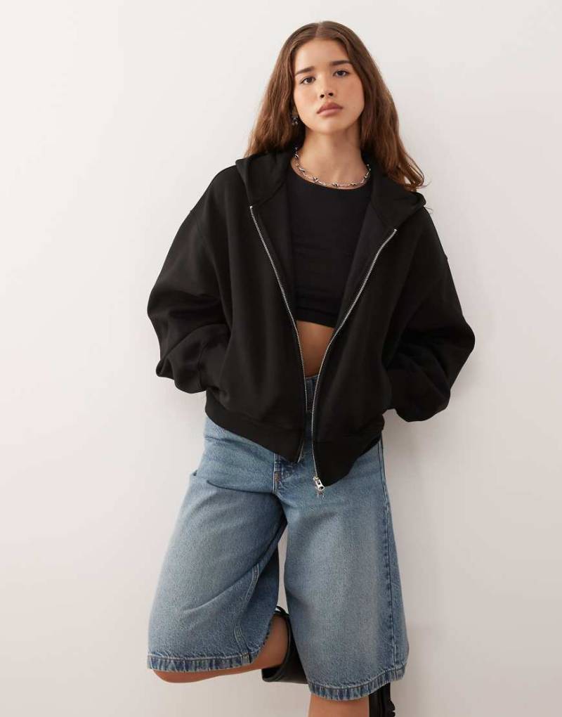 Weekday - Weiche Oversize-Kapuzenjacke aus schwerem Jersey in Schwarz von Weekday