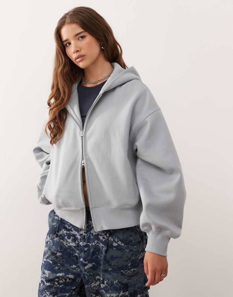 Weekday - Weiche Oversize-Kapuzenjacke aus schwerem Jersey in meliertem Hellgrau von Weekday