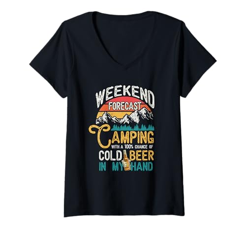 Damen Wochenendvorhersage 100% Chance Beer In My Hand Camping T-Shirt mit V-Ausschnitt Damen Wochenendvorhersage 100% Chance Beer In My Hand Camping T-Shirt mit V-Ausschnitt von Weekend 100% Chance Beer In My Hand Camping