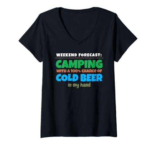 Damen Wochenendvorhersage Camping Alkohol Liebhaber Bier Trinken Camper T-Shirt mit V-Ausschnitt Damen Wochenendvorhersage Camping Alkohol Liebhaber Bier Trinken Camper T-Shirt mit V-Ausschnitt von Weekend Forecast Camping Drinking Camper Gifts