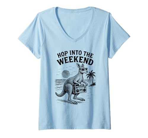 Damen Hop Into The Weekend — Grafik mit Känguru-Tiermotiv T-Shirt mit V-Ausschnitt Damen Hop Into The Weekend — Grafik mit Känguru-Tiermotiv T-Shirt mit V-Ausschnitt von Weekend Funny Apparel by TheMaesthetics
