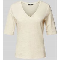 Weekend Max Mara T-Shirt aus Leinen-Elasthan-Mix mit V-Ausschnitt Modell 'BRUNATE' in Sand, Größe L von Weekend Max Mara