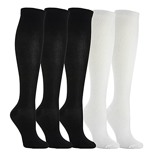 5 Paar Kompressionsstrümpfe Kniestrümpfe Stützstrümpfe Laufsocken für Damen & Herren, Sport, Laufen, Flug, Reisen, Schwangerschaft, Medizinische Kompressionssocken (3x Schwarz + 2x Weiß, m) von Weekend Peninsula