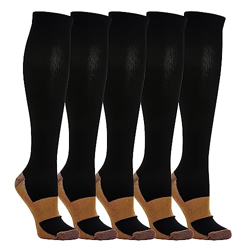 5 Paar Kompressionsstrümpfe Kniestrümpfe Stützstrümpfe Laufsocken für Damen & Herren, Sport, Laufen, Flug, Reisen, Schwangerschaft, Medizinische Kompressionssocken (Schwarz&Braun, l) von Weekend Peninsula