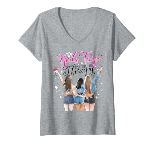 Damen Damen Wochenendurlaub Mädchen Reise Besser als Therapie T-Shirt mit V-Ausschnitt Damen Damen Wochenendurlaub Mädchen Reise Besser als Therapie T-Shirt mit V-Ausschnitt von Weekend Vacation Girls Trip Better Than Therapy