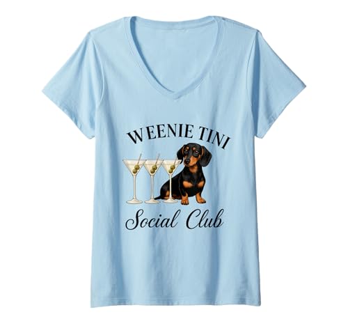 Damen Dackel Weenie Tini Club Lustiger Wiener Hund Cocktail T-Shirt mit V-Ausschnitt Damen Dackel Weenie Tini Club Lustiger Wiener Hund Cocktail T-Shirt mit V-Ausschnitt von Weenie Tini Social Club Apparel