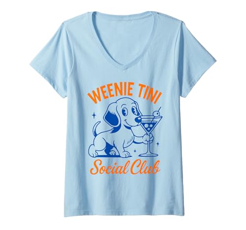 Damen Lustiger Dackel Weenie Tini Club Retro Dog Meme T-Shirt mit V-Ausschnitt Damen Lustiger Dackel Weenie Tini Club Retro Dog Meme T-Shirt mit V-Ausschnitt von Weenie Tini Social Club Apparel