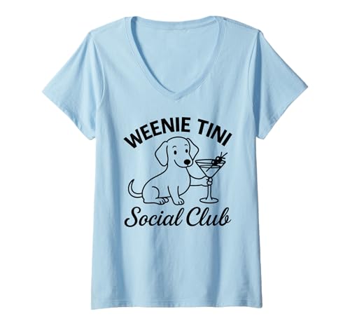 Damen Minimalistischer Weenie Tini Social Club Dackel Meme T-Shirt mit V-Ausschnitt Damen Minimalistischer Weenie Tini Social Club Dackel Meme T-Shirt mit V-Ausschnitt von Weenie Tini Social Club Apparel
