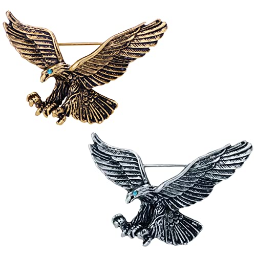Weenkeey 2 Stück Adler Brosche Pin Retro Tier Brosche Abzeichen Anstecknadeln Männer Männlicher Adler Kragennadeln Pin für Anzug Mantel Hemden Hüte - Gold Silber von Weenkeey
