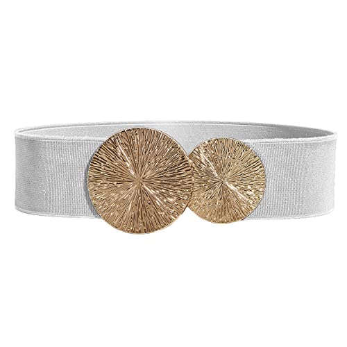 Weenkeey Damen Elastischer Taillengürtel Vintage Breiter Hüftgürtel Mode Cinch Gürtel mit Doppel Runde Schnalle für Kleid Hemden Mantel - Silber von Weenkeey