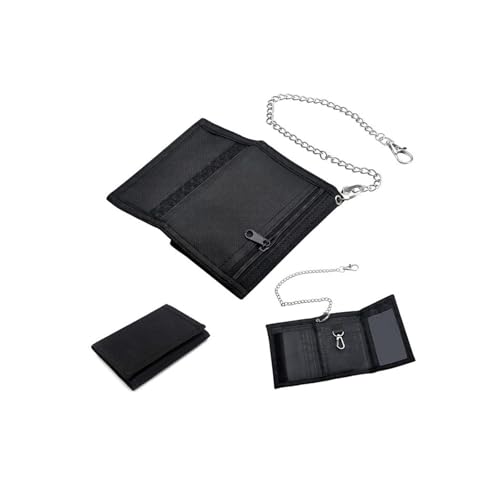 Weenwill Geldbeutel Kinder,Slim Schwarz Geldbörse Portmonee mit Kette Clip Reißverschluss Faltbare Dreifache Kinder Portemonnaie Kindergeldbeutel Jungs Wallet für Jungen Herren Teenager von Weenwill
