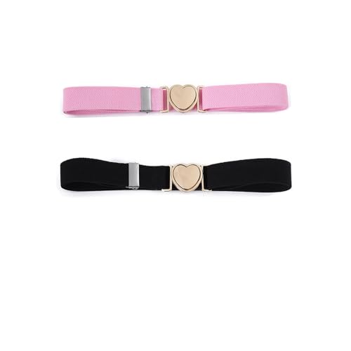 Weenwill Kindergürtel Mädchen,2 Stück Elastischer Taillengürtel für Mädchen,Herz Modischer Verstellbarer Gewebter Stretch Gürtel Herzform Gürtel(Schwarz,Rosa) von Weenwill