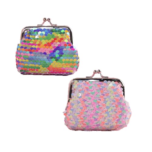 Weenwill Pailletten Geldbörsen,2 Stück Mini Geldbeutel mit Kussverschluss Portemonnaie Geldbörse,Tragbarer Doppelverschluss Kleingeldtasche für Damen und Mädchen für Kleingeld,Schlüssel von Weenwill