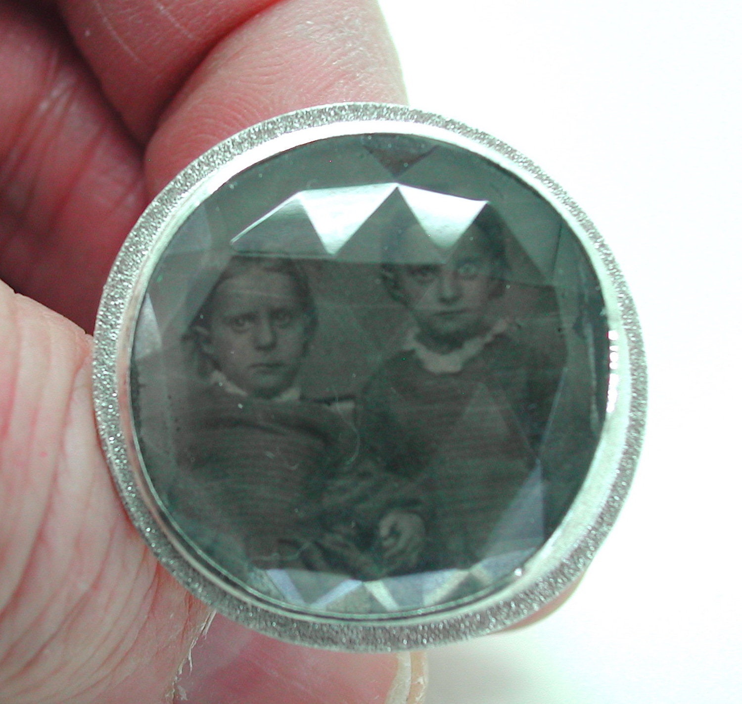 sterling Silber Ring Mit Antiken Zwilling Mädchen Tintypie, Rosenschliff Quarz von WeepingWillowAntique