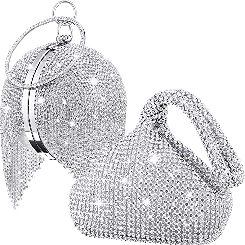 2 Stück Damen Dreieck Silber Clutch Bling Glitzer Abendtasche Runde Kugel Kristall Quaste Silber Geldbörse Crossbody Schulter Strass Geldbörse für Hochzeit Party von Weewooday