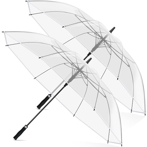 Weewooday 2 Durchsichtige Regenschirme XXL Große Regenschirme Automatik Schirm mit Druckknopf Elegante Stockschirme Winddicht Wasserdicht Regenschirm Hochzeitsschirm Partnerschirm Golfschirm (130 cm) von Weewooday