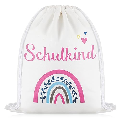 Weewooday 37 x 46 cm Schulanfang Turnbeutel Rucksack Schulkind 2023 Sportbeutel Einschulung Beutel Rucksack Regenbogen Leinwand Stoffbeutel Schulstart Geschenk für Kinder Schule von Weewooday