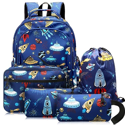 Weewooday 5 Stück Astronaut Galaxy Rucksack Geldbörse Set Kinder Mittagessen Tasche Kordelzug Taschen Federmäppchen für Süßigkeiten Snack Kinder Jungen Mädchen Schule Party Reise Supplies, Klassische von Weewooday