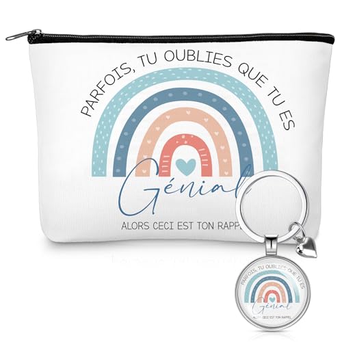 Weewooday Motivation Geschenk Makeup Tasche Regenbogen Schlüsselanhänger Mutmacher Geschenk mit Französischem Spruch Abschiedsgeschenk für Kollegen Dankeschön Geschenk für Frauen Männer von Weewooday