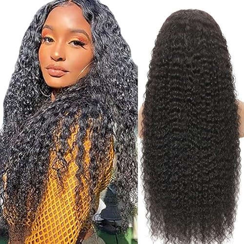 Weeybay Echthaar Perücke für Damen Perücken Deep Wave Human Hair Wig 4X4 Lace Closure Natural Black 150% Density Unprocessed Remy Hair Glueless for Woman 14 Zoll von Weeybay