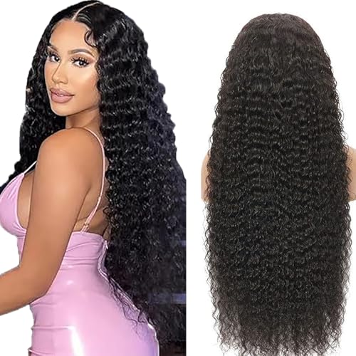 Weeybay Echthaar Perücke für Damen Perücken Deep Wave Human Hair Wig 4X4 Lace Closure Natural Black 150% Density Unprocessed Remy Hair Glueless for Woman 28 Zoll von Weeybay