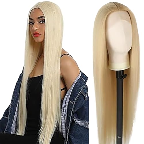 Weeybay Echthaar Perücke Straight Human Hair Wig 4X1 Lace Closure PerüCken Damen Glueless Wear and Go with Baby Hair Bleached Knot #613 Blonde Color for Woman 26 Zoll von Weeybay