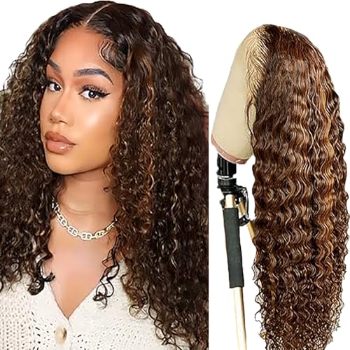 Weeybay Echthaar Perücke für Damen Perücken Curly Wave Human Hair Wig 4X4 Lace Closure Highlight Brown 150% Density Unprocessed Brazilian Remy Hair Glueless for Woman 24 Zoll Weeybay Echthaar Perücke für Damen Perücken Curly Wave Human Hair Wig 4X4 Lace Closure Highlight Brown 150% Density Unprocessed Brazilian Remy Hair Glueless for Woman 24 Zoll von Weeybay
