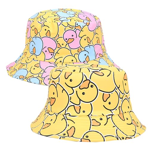 2 Stück Enten Reversibel Fischerhut für Damen Herren, Wendbares Fischerhüte Strand Bucket Hat Modisch Sommerhut Hut Leicht Faltbar Anglerhut Doppelseitig Retro Eimer Hüte für Wandern Urlaub Karneval von Wefaly
