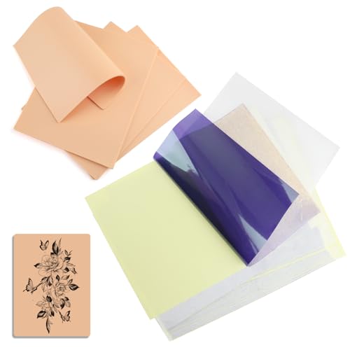 24 Stück Kunsthaut Tattoo Übungshaut und Tattoo Stencil Papier, 3mm 4 Stück Blanko Doppelseiten Kunsthaut und 20 Tatto o Transferpapier Reelskin für Anfänger und Künstler von Wefaly