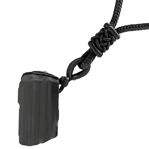 Wefaly Schwarzer Turmalin Kette, Heilsteine Turm alin Stein Echt Obsidian mit Schwarz Baumwollband Turm alin Anhänger Black Tourmaline Natürlicher Gewachsener Kristall Geschenk für Männer und Frauen von Wefaly