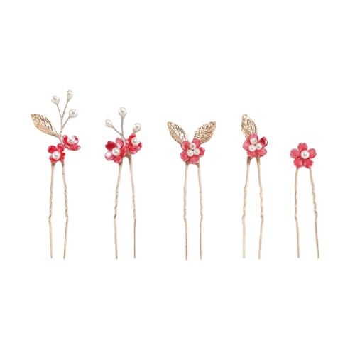 5 tragbare Damen-Haarspangen, Blumen-Haarspangen, chinesische Haargabel, Metallperlen, Haar-Accessoire für Hochzeiten und Büro von Wegiwuca