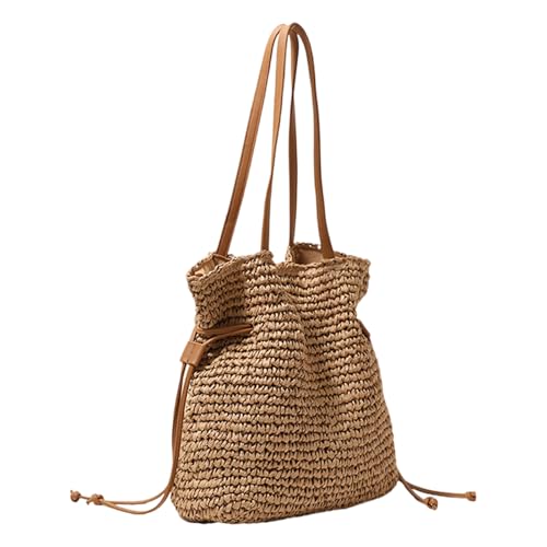 Freundliche Baumwoll-Schultertasche mit Kordelzug, Weben und geräumiger Innenraum, Strandtasche, Eimertasche für Damen, Alltagstasche, a, One Size von Wegiwuca
