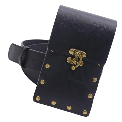 Mittelalterliche Gürteltasche Vintage Gürteltaschen Hüfttasche LARP Renaissances Kostüm Zubehör Damen Herren Leder Bauchtasche Kostüm Zubehör, Schwarze Gürteltasche, Einheitsgröße, Mass Beauty von Wegiwuca