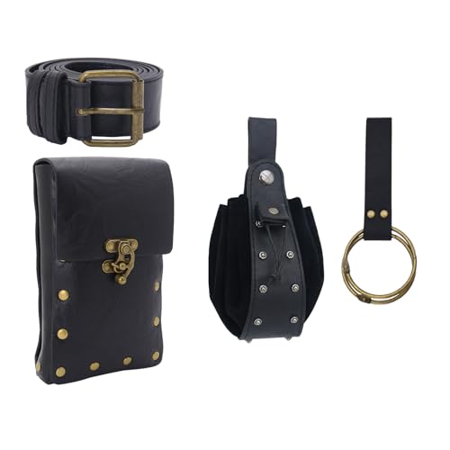 Mittelalterliche Gürteltasche Vintage Gürteltaschen Hüfttasche LARP Renaissances Kostüm Zubehör Damen Herren Leder Bauchtasche Kostüm Zubehör, Schwarze Gürteltasche, Einheitsgröße, Mass Beauty von Wegiwuca