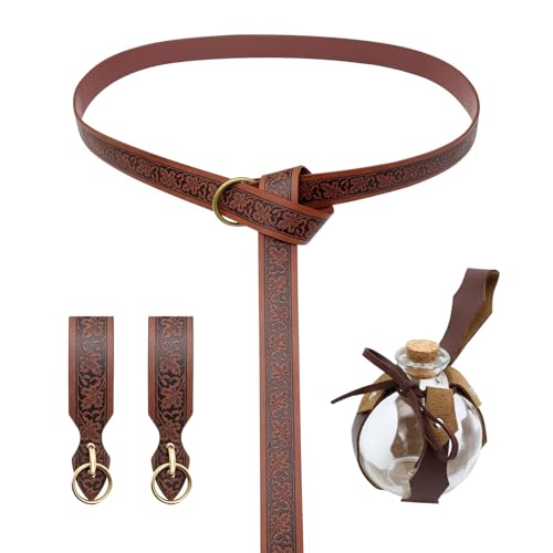 PU-Leder Gürtel Trank Flasche Gürteltasche Rock Wanderungen Hüfttasche Mittelalter Renaissances Kostüm Set Halloween Zubehör Mittelalter Gürtel Trank Flasche Gürteltasche Halloween Zubehör für Party von Wegiwuca