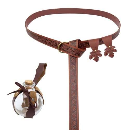 PU-Leder Gürtel Trank Flasche Gürteltasche Rock Wanderungen Hüfttasche Mittelalter Renaissances Kostüm Set Halloween Zubehör Mittelalter Gürtel Trank Flasche Gürteltasche Halloween Zubehör für Party von Wegiwuca