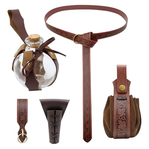 PU-Leder Gürtel Trank Flasche Gürteltasche Rock Wanderungen Hüfttasche Mittelalter Renaissances Kostüm Set Halloween Zubehör Mittelalter Gürtel Trank Flasche Gürteltasche Halloween Zubehör für Party von Wegiwuca