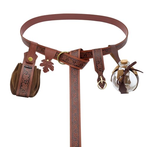 PU-Leder Gürtel Trank Flasche Gürteltasche Rock Wanderungen Hüfttasche Mittelalter Renaissances Kostüm Set Halloween Zubehör Mittelalter Gürtel Trank Flasche Gürteltasche Halloween Zubehör für Party von Wegiwuca
